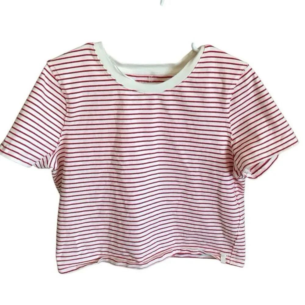 We the Free People SZ Large red White striped short sleeve crop top cotton